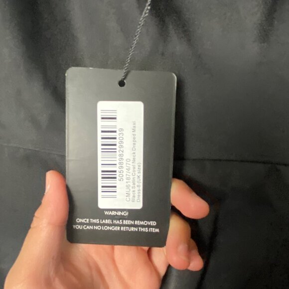 PrettyLittleThing Black Satin Cowl Neck Draped Maxi Dress US 4 UK 8 Formal LBD - Picture 5 of 10